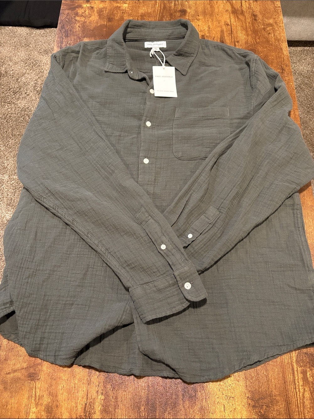 XL Free Assembly 100% Cotton Olive Green Casual Button-Down Cloth Shirt